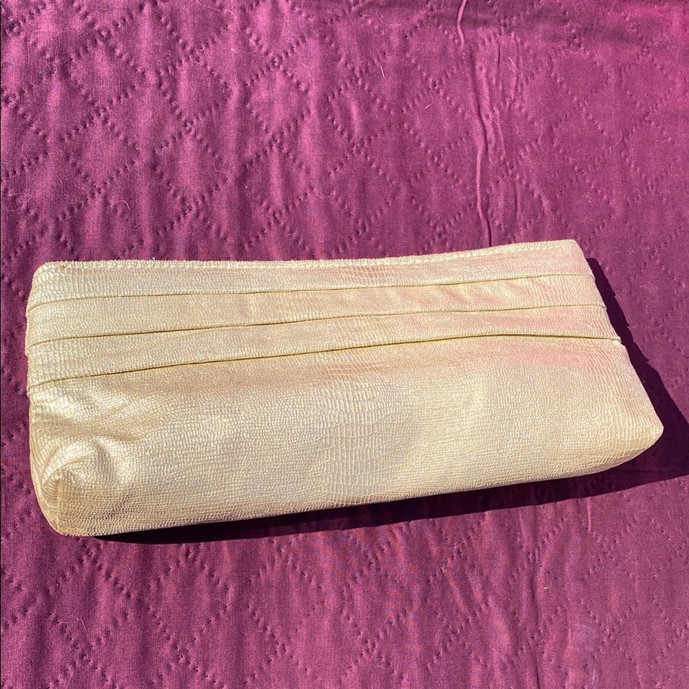 Lauren Merkin Elegant Gold Leather Clutch Bag EUC